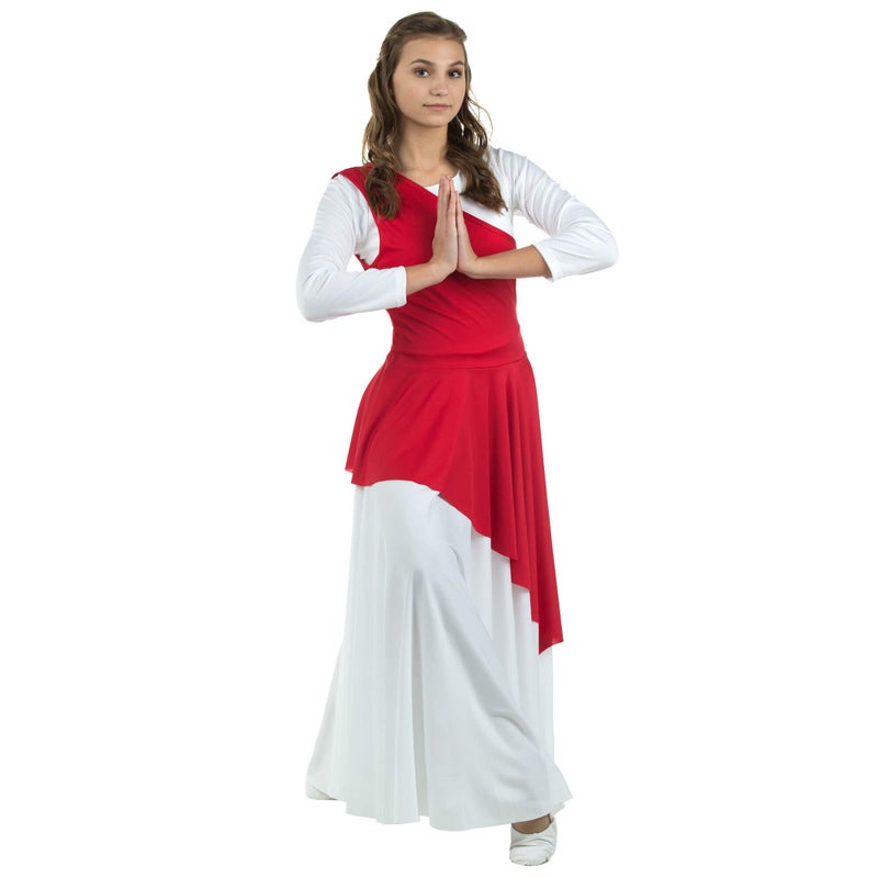 Danzcue Womenâ€™s Asymmetrical Dance Tunic Praise Dance Tunic for Women (White Dress Not Included), Scarlet, Large-X-Large - Image 2